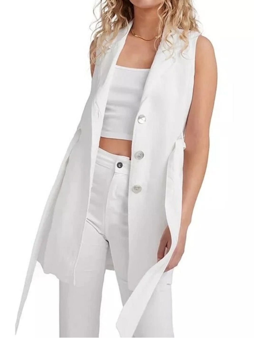 Bella Dahl 100% Linen White Sleeveless Long Vest Blazer . Minimalist. Clean look